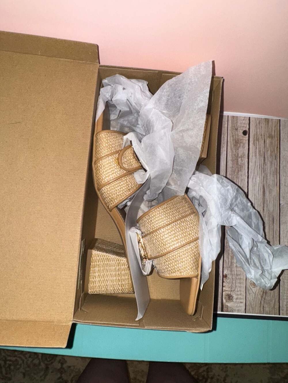 A New Day Women's Kathleen Raffia Buckle Block Heels Beige Size 8 NWT - Picture 2 of 4